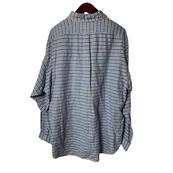 Ralph Lauren Golf Tilden Shirt XL Linen Cotton Blue White Plaid Long Sleeve - Picture 3 of 7